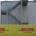 DHL Fire Escape with anti slip treads supplied by Smyth Composites